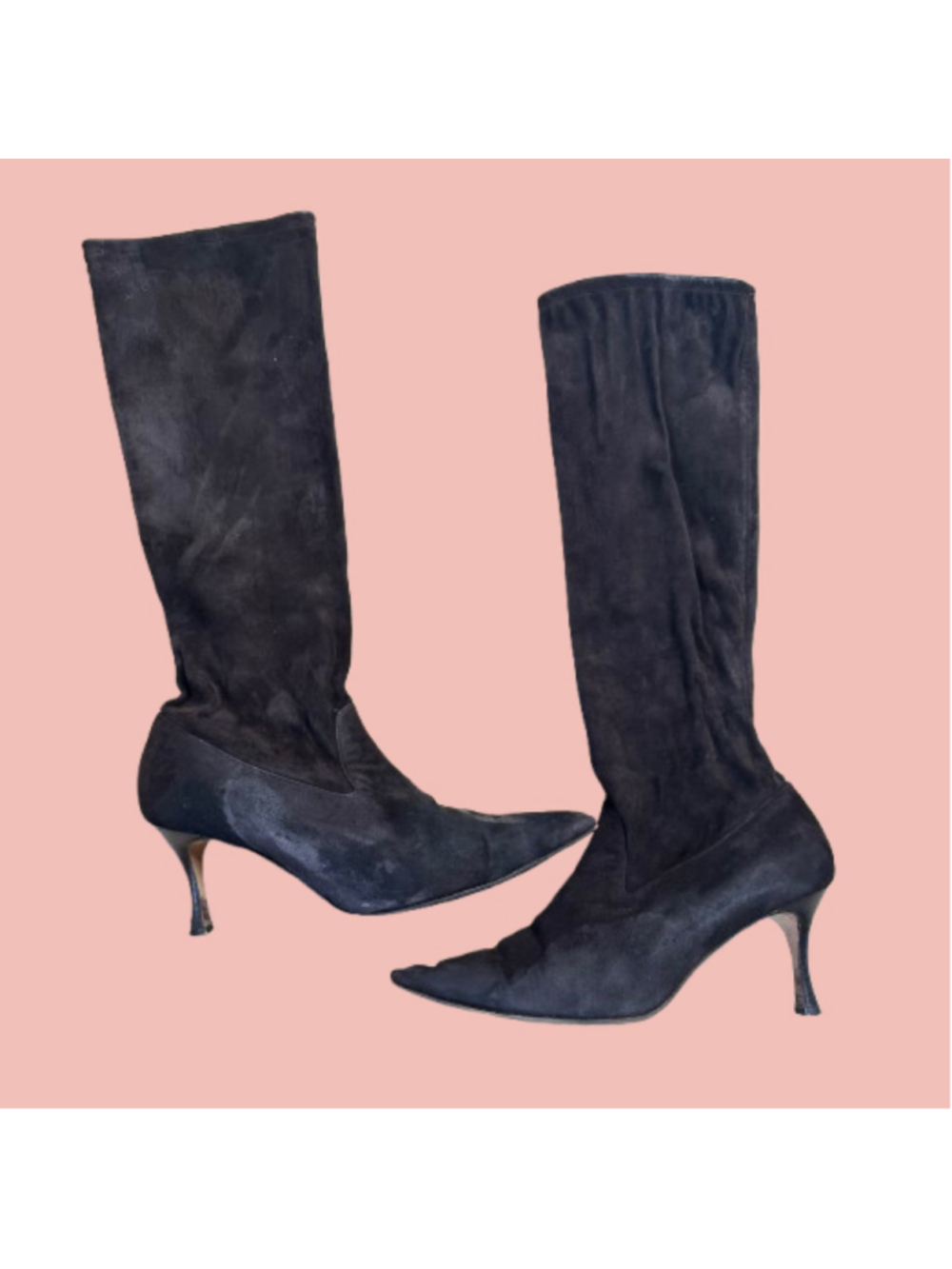 Manolo Blahnik Dark Brown Suede Knee-High Pointed Toe Boots 39.5
